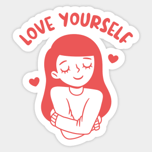 Girl Hugging Self, Love Yourself Sticker